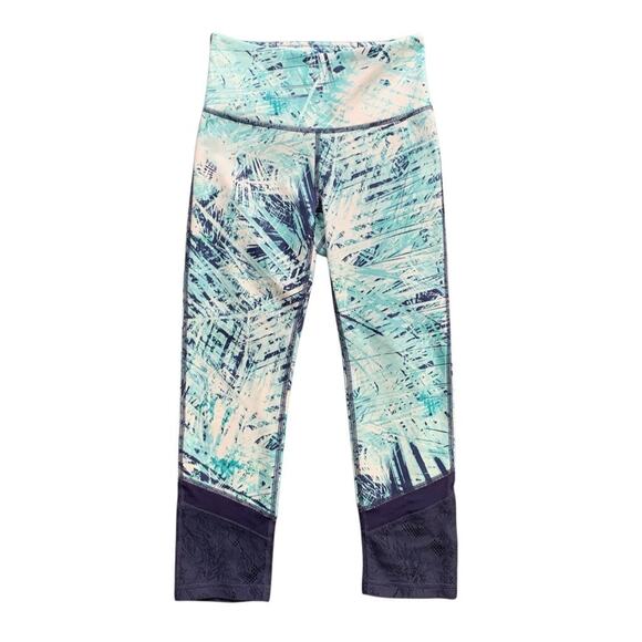 Fila Leggings Womens XS Extra Small High Rise Crop Palm Print Lace Mesh Panel - Picture 1 of 13